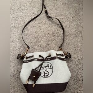 Upcycled Hermès  Bucket Bag Cream & Brown Drawstring, Handmade NEW